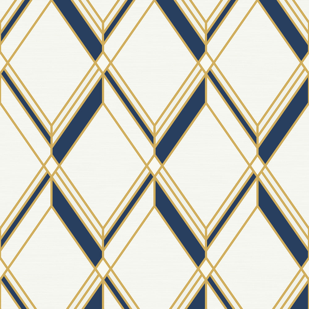 Brooklyn Diamond Metallic Gold & Navy by Seabrook Wallpaper Deco 2 United States 60.75 18" 27" - Fabric Carolina -