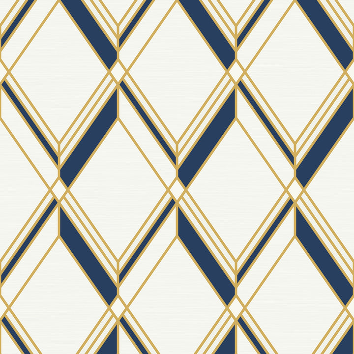 Brooklyn Diamond Metallic Gold & Navy by Seabrook Wallpaper Deco 2 United States 60.75 18" 27" - Fabric Carolina -