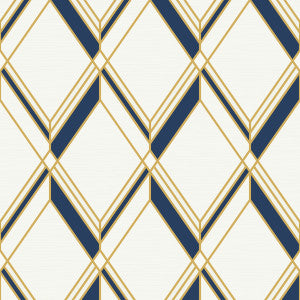 Brooklyn Diamond Metallic Gold & Navy by Seabrook Wallpaper