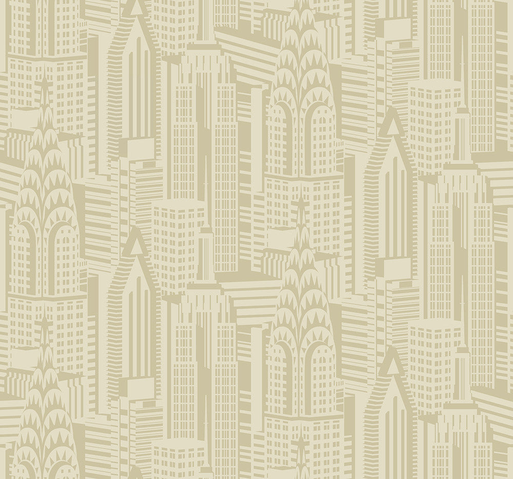 Manhattan Skyline Aurum by Seabrook Wallpaper Deco 2 United States 60.75 25.2" 27" - Fabric Carolina -