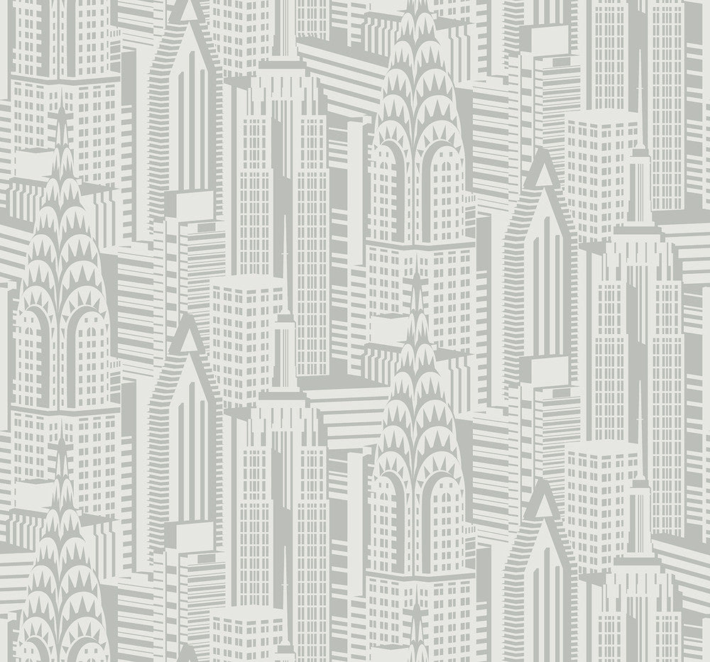 Manhattan Skyline Silver Sky by Seabrook Wallpaper Deco 2 United States 60.75 25.2" 27" - Fabric Carolina -