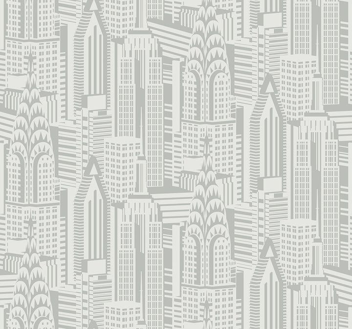 Manhattan Skyline Silver Sky by Seabrook Wallpaper Deco 2 United States 60.75 25.2" 27" - Fabric Carolina -