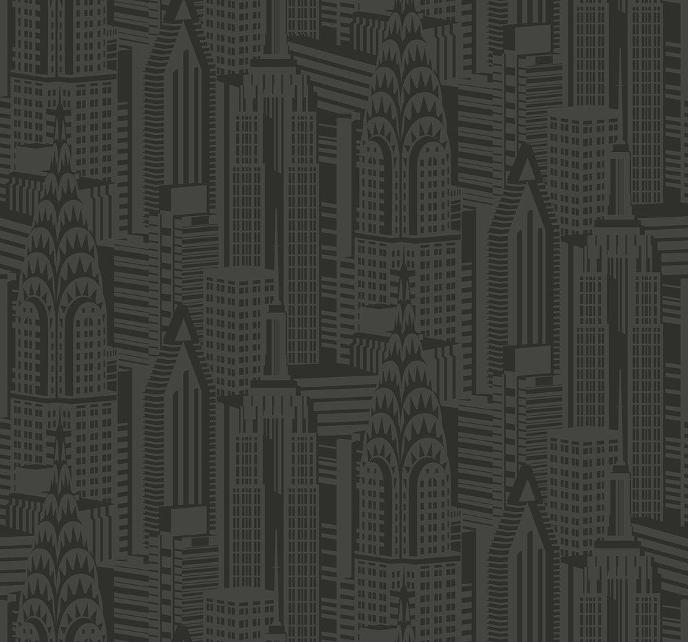 Manhattan Skyline Midnight by Seabrook Wallpaper Deco 2 United States 60.75 25.2" 27" - Fabric Carolina -