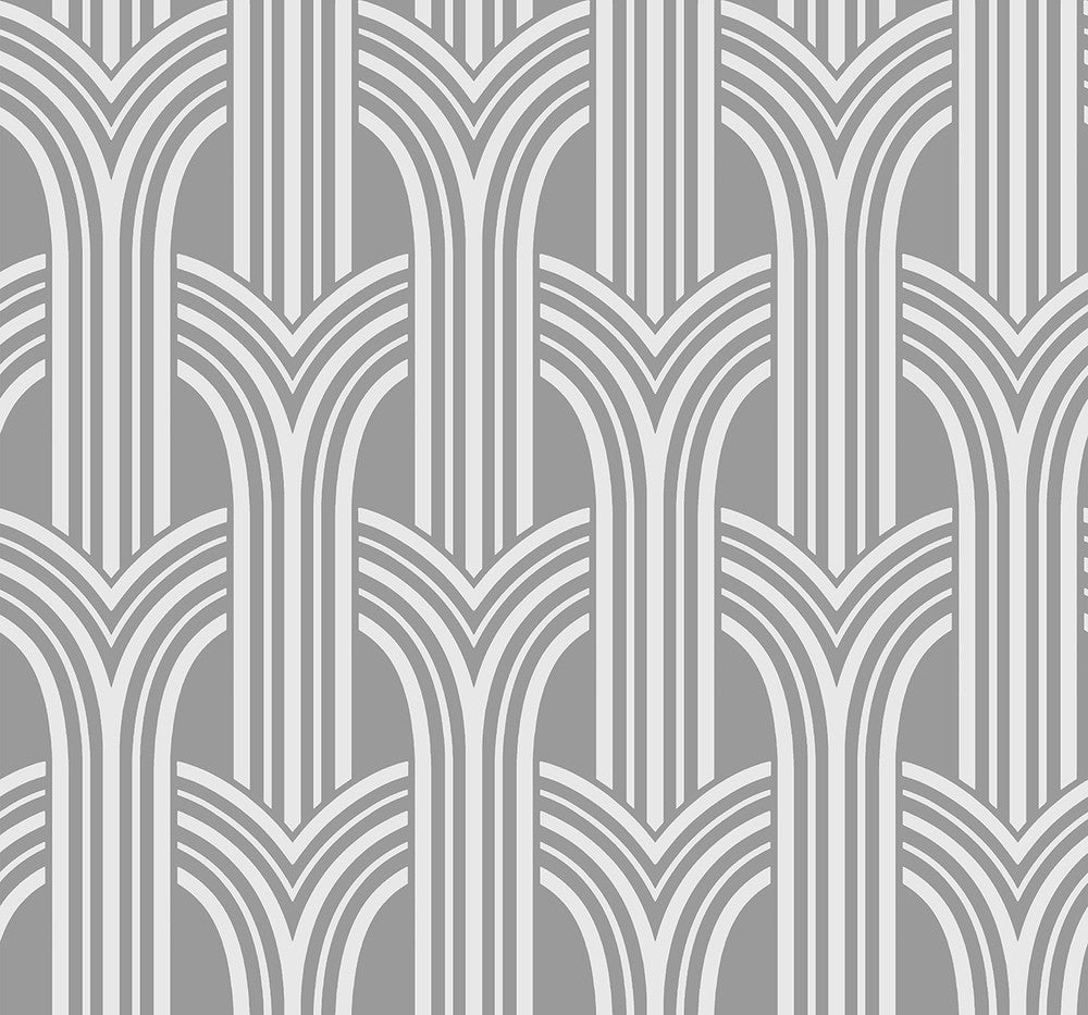 Deco Arches Metallic Silver by Seabrook Wallpaper Deco 2 United States 60.75 12.6" 27" - Fabric Carolina -