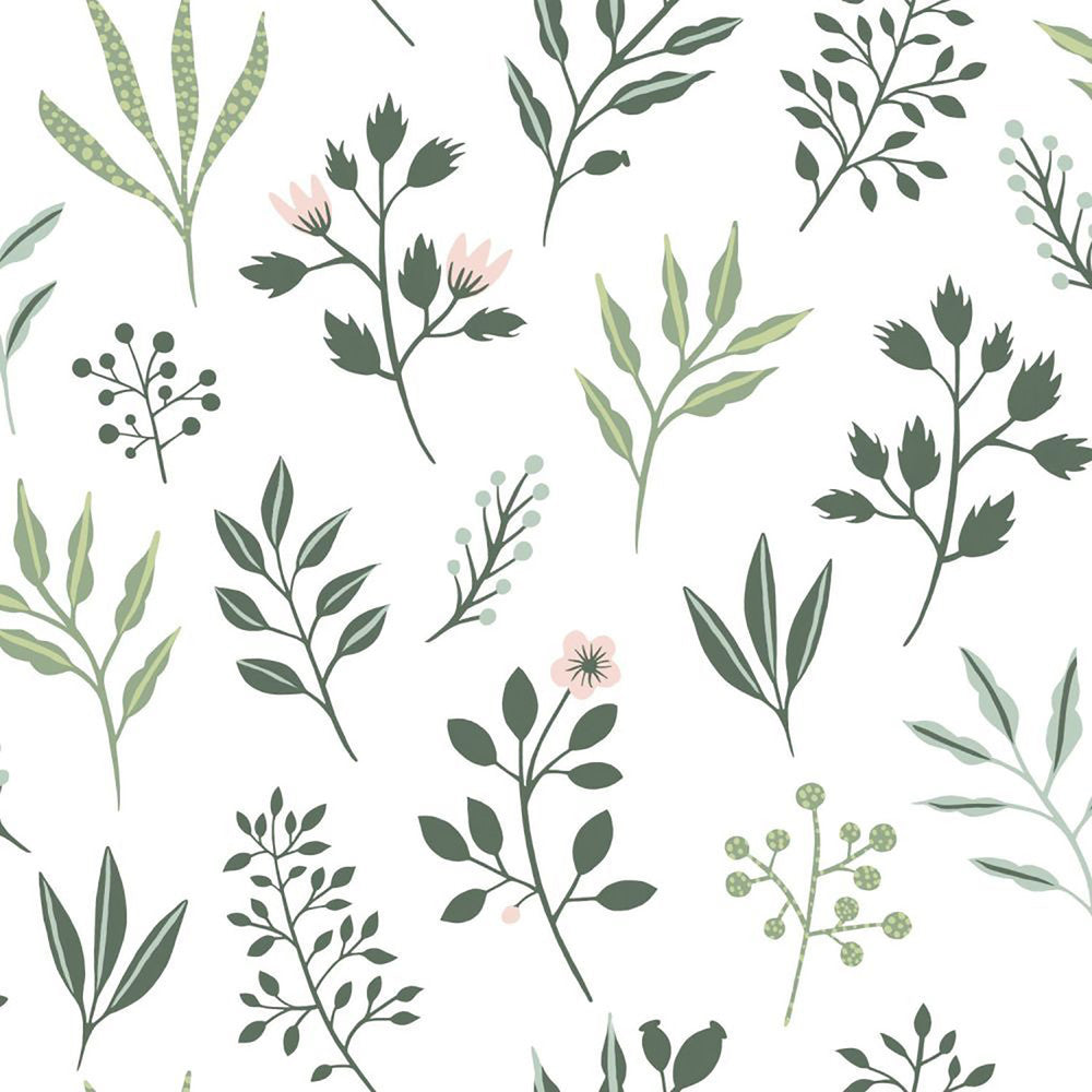 Cynara White Scandinavian Floral Wallpaper by ESTA Home Design Department Covers about 57.5 square feet 20.9-in by 33-ft long roll Unpasted 20.9 - Fabric Carolina -