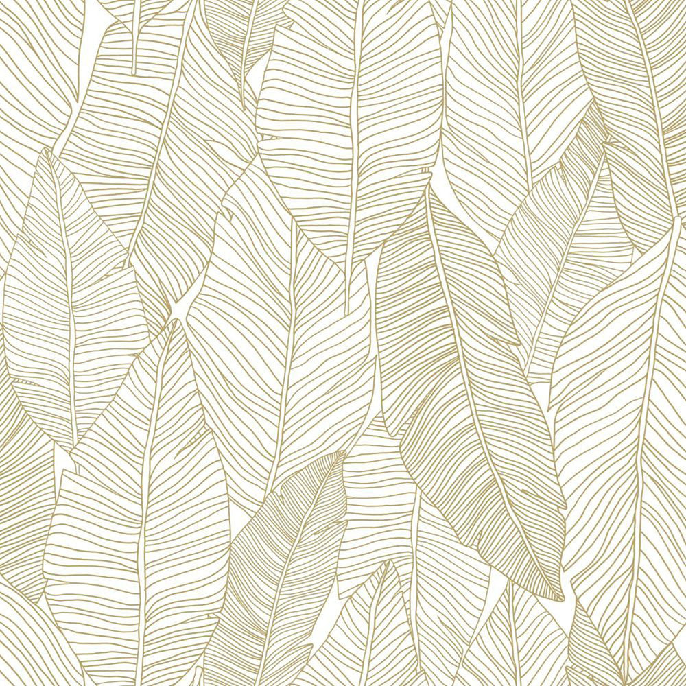 Canales White Gold Inked Leaves Wallpaper by ESTA Home Design Department Covers about 57.5 square feet 20.9-in by 33-ft long roll Unpasted 20.9 - Fabric Carolina -