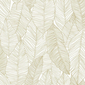 Canales White Gold Inked Leaves Wallpaper by ESTA Home
