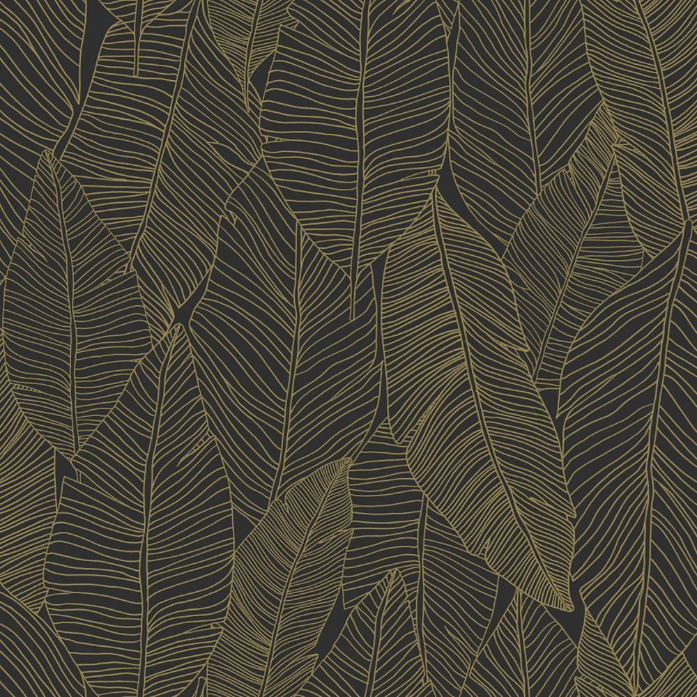 Canales Black Gold Inked Leaves Wallpaper by ESTA Home Design Department Covers about 57.5 square feet 20.9-in by 33-ft long roll Unpasted 20.9 - Fabric Carolina -