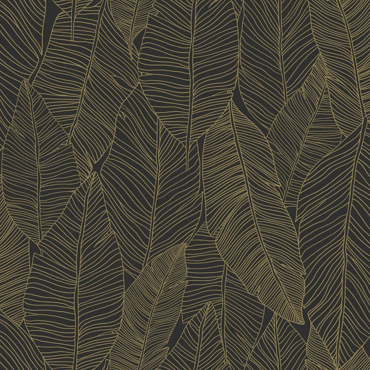 Canales Black Gold Inked Leaves Wallpaper by ESTA Home Design Department Covers about 57.5 square feet 20.9-in by 33-ft long roll Unpasted 20.9 - Fabric Carolina -