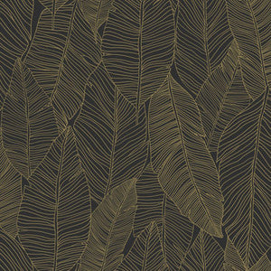 Canales Black Gold Inked Leaves Wallpaper by ESTA Home