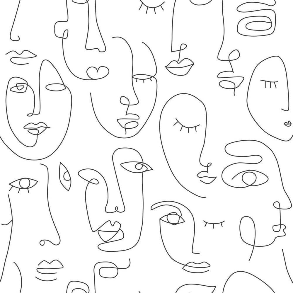 Sharona White Line Art Faces Wallpaper by ESTA Home Design Department Covers about 57.5 square feet 20.9-in by 33-ft long roll Unpasted 20.9 - Fabric Carolina -