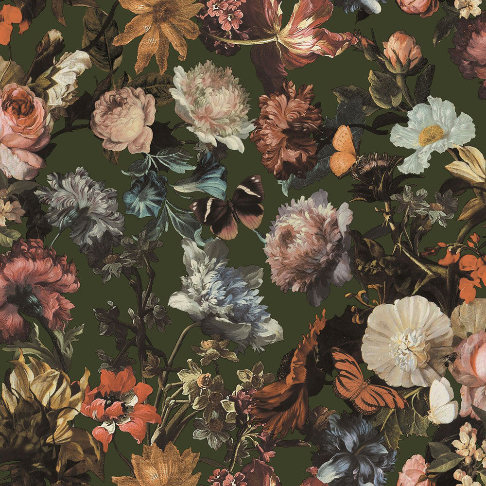 Zarinda Olive Flowers Wallpaper by ESTA Home Design Department Covers about 57.5 square feet 20.9-in by 33-ft long roll Unpasted 20.9 - Fabric Carolina -