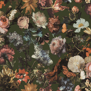 Zarinda Olive Flowers Wallpaper by ESTA Home