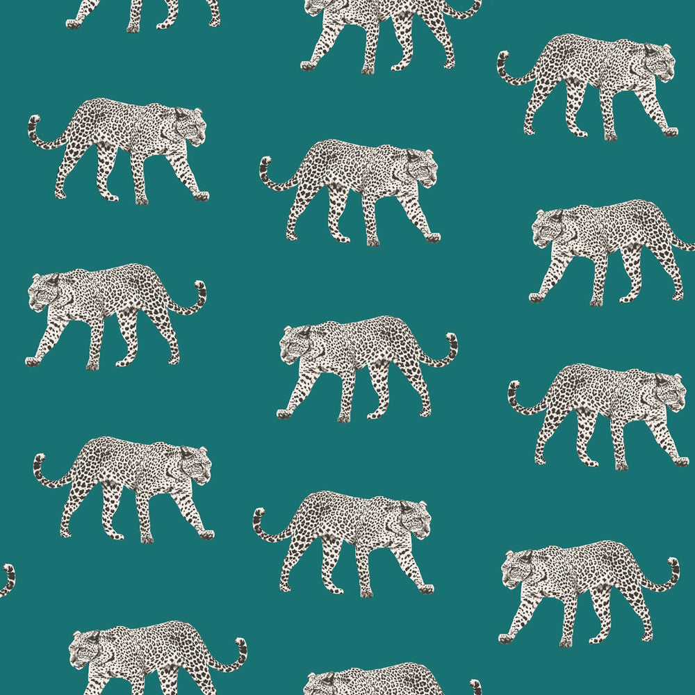 Prowl Teal Jaguars Wallpaper by ESTA Home Design Department Covers about 57.5 square feet 20.9-in by 33-ft long roll Unpasted 20.9 - Fabric Carolina -