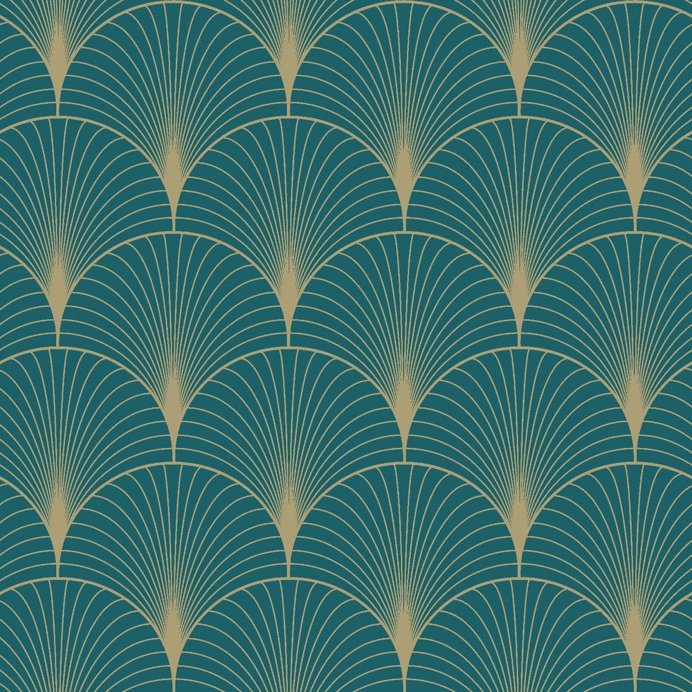 Lempicka Teal Art Deco Motif Wallpaper by ESTA Home Design Department Covers about 57.5 square feet 20.9-in by 33-ft long roll Unpasted 6.9 - Fabric Carolina -