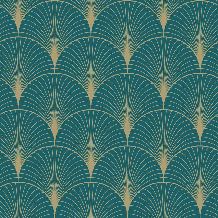 Lempicka Teal Art Deco Motif Wallpaper by ESTA Home Design Department Covers about 57.5 square feet 20.9-in by 33-ft long roll Unpasted 6.9 - Fabric Carolina -