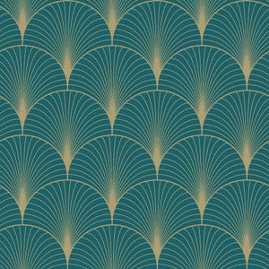 Lempicka Teal Art Deco Motif Wallpaper by ESTA Home