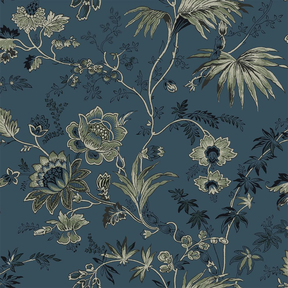 Juliet Blue Decorative Jacobean Wallpaper by ESTA Home Design Department Covers about 57.5 square feet 20.9-in by 33-ft long roll Unpasted 20.9 - Fabric Carolina -