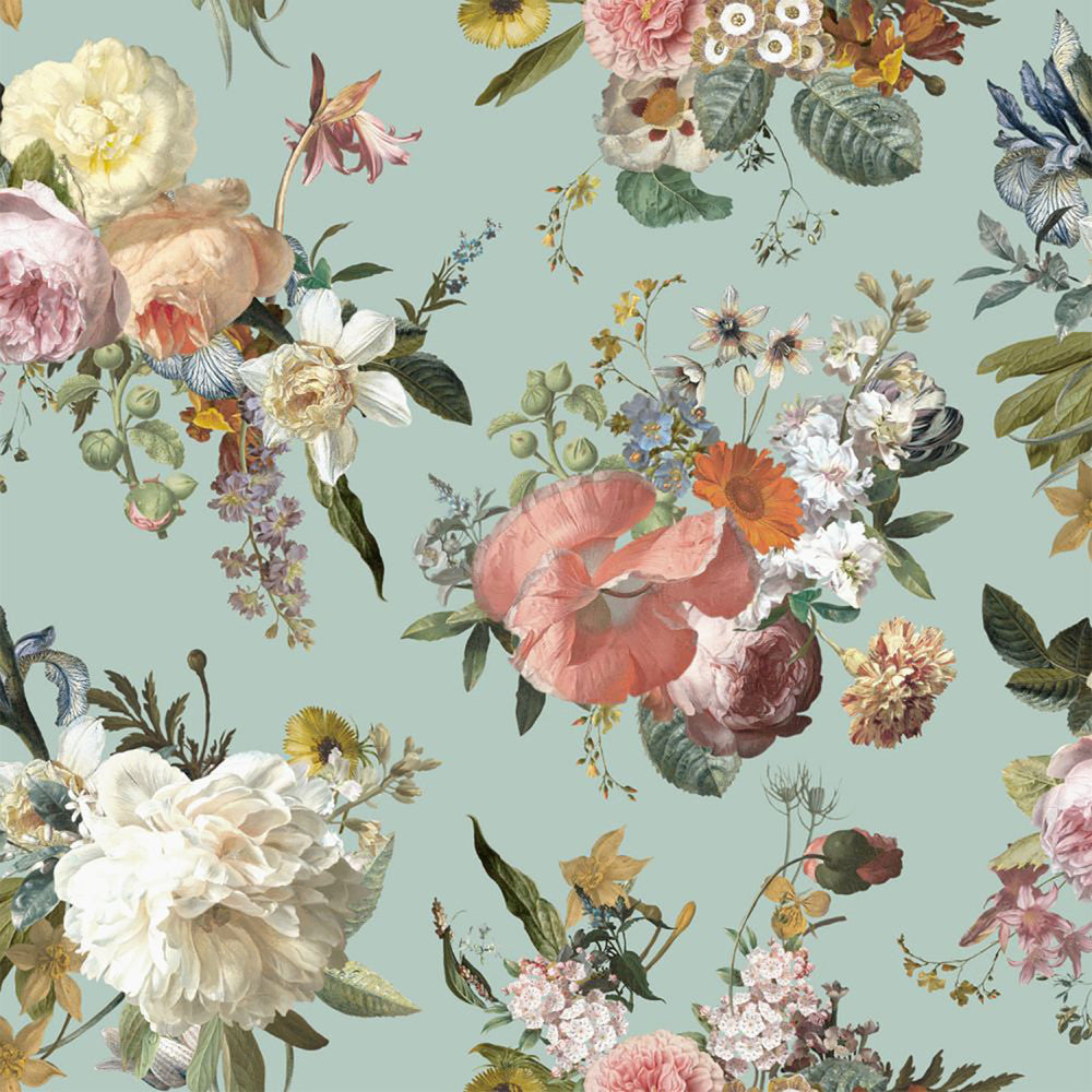 Antonia Aqua Vintage Bouquet Wallpaper by ESTA Home Design Department Covers about 57.5 square feet 20.9-in by 33-ft long roll Unpasted 20.9 - Fabric Carolina -