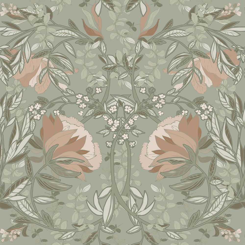 Ester Sage Nouveau Blooms Wallpaper by ESTA Home Design Department Covers about 57.5 square feet 20.9-in by 33-ft long roll Unpasted 20.9 - Fabric Carolina -