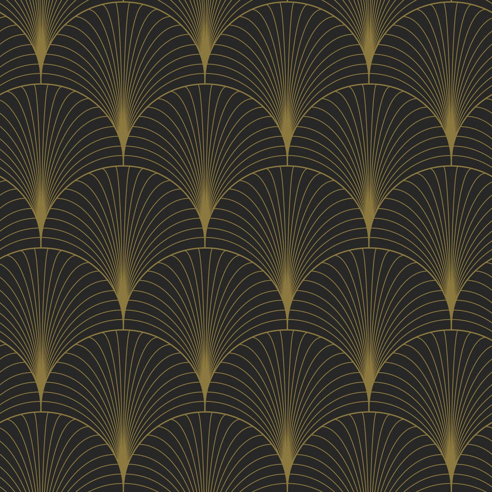Lempicka Black Art Deco Motif Wallpaper by ESTA Home Design Department Covers about 57.5 square feet 20.9-in by 33-ft long roll Unpasted 6.9 - Fabric Carolina -