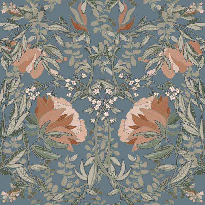 Ester Blue Nouveau Blooms Wallpaper by ESTA Home Design Department Covers about 57.5 square feet 20.9-in by 33-ft long roll Unpasted 20.9 - Fabric Carolina -