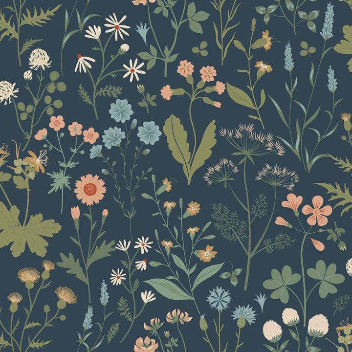 Letitia Indigo Summer Meadows Wallpaper by ESTA Home Design Department Covers about 57.5 square feet 20.9-in by 33-ft long roll Unpasted 20.9 - Fabric Carolina -