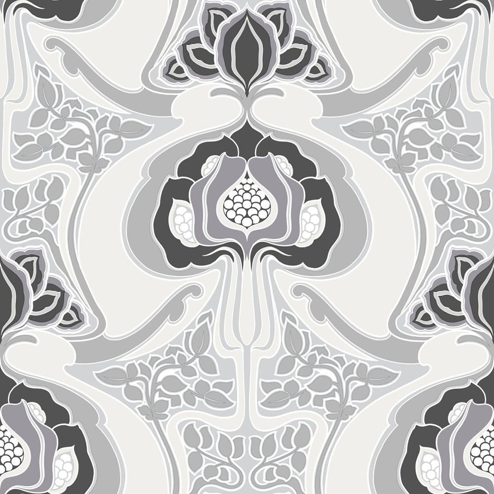 Joaquin Black Art Nouveau Floral Wallpaper by ESTA Home Design Department Covers about 57.5 square feet 20.9-in by 33-ft long roll Unpasted 20.9 - Fabric Carolina -
