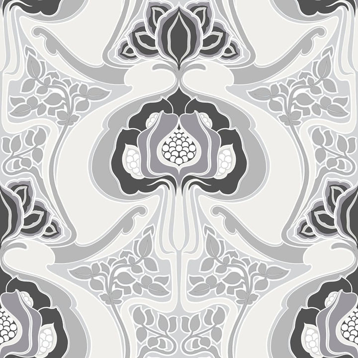 Joaquin Black Art Nouveau Floral Wallpaper by ESTA Home Design Department Covers about 57.5 square feet 20.9-in by 33-ft long roll Unpasted 20.9 - Fabric Carolina -