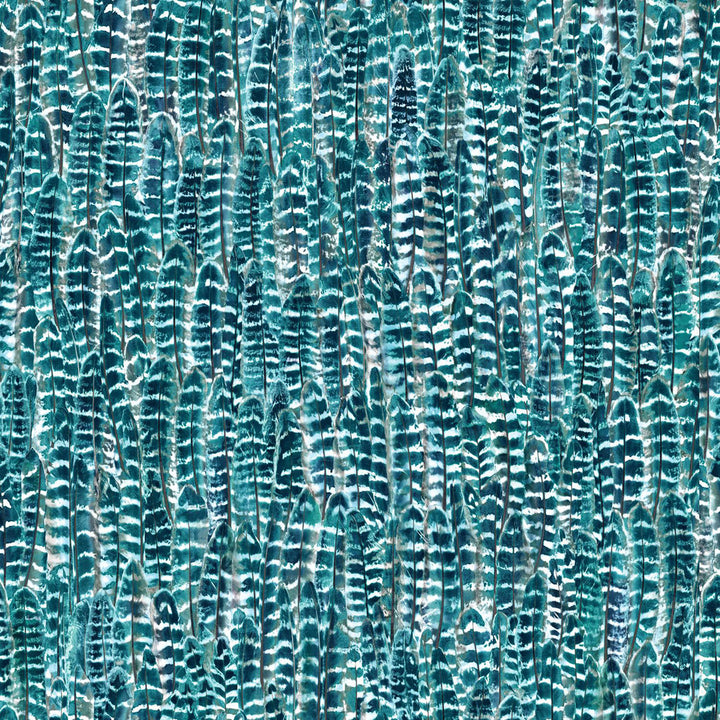 Identity Teal Feathers Wallpaper by Origin Design Department Covers about 56.4 square feet 20.5-in by 33-ft long roll Unpasted 20.9 - Fabric Carolina -