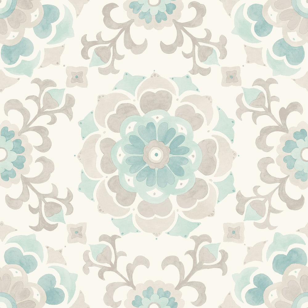 Tracy Seafoam Medallion Wallpaper by Origin Design Department Covers about 56.4 square feet 20.5-in by 33-ft long roll Unpasted 20.9 - Fabric Carolina -
