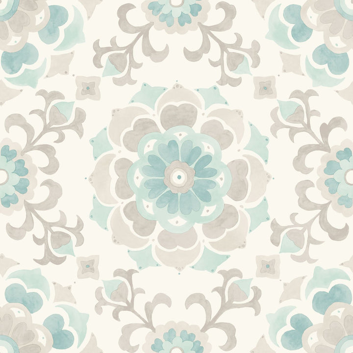 Tracy Seafoam Medallion Wallpaper by Origin Design Department Covers about 56.4 square feet 20.5-in by 33-ft long roll Unpasted 20.9 - Fabric Carolina -