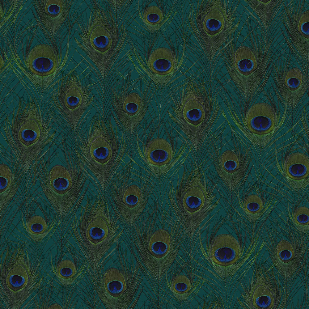 Plumage Sapphire Peacock Feathers Wallpaper by Origin Design Department Covers about 57.5 square feet 20.9-in by 33-ft long roll Unpasted 20.9 - Fabric Carolina -