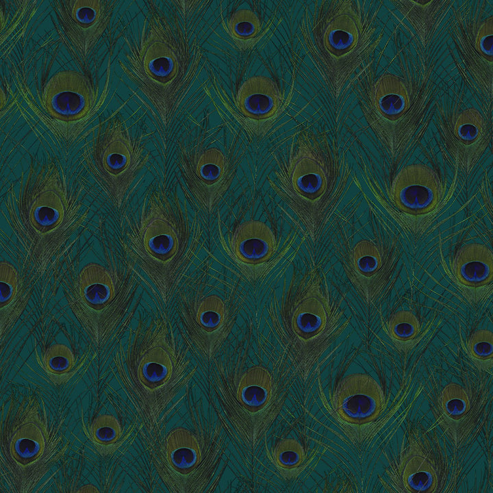 Plumage Sapphire Peacock Feathers Wallpaper by Origin Design Department Covers about 57.5 square feet 20.9-in by 33-ft long roll Unpasted 20.9 - Fabric Carolina -