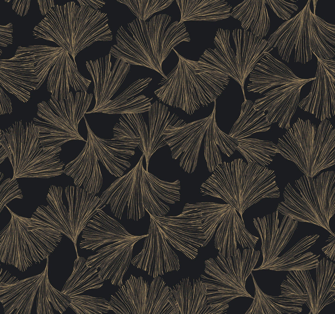 Gingko Toss Black Wallpaper by Antonina Vella Designer