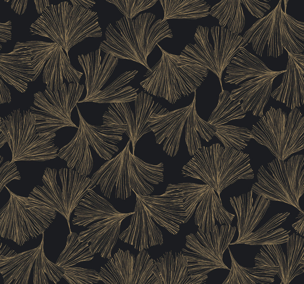 Gingko Toss Black Wallpaper by Antonina Vella Antonina Vella Dazzling Dimensions Volume II Covers about 60.8 square feet 27-in by 27-ft long roll Unpasted 25.25 - Fabric Carolina -