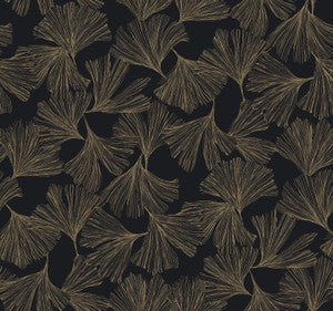 Gingko Toss Black Wallpaper by Antonina Vella