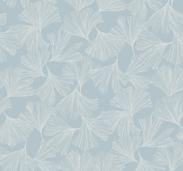 Gingko Toss Blue Wallpaper by Antonina Vella Designer
