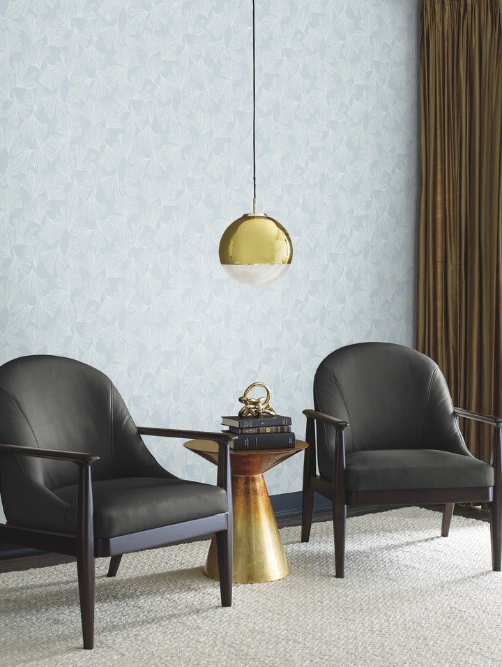 Gingko Toss Blue Wallpaper by Antonina Vella Designer