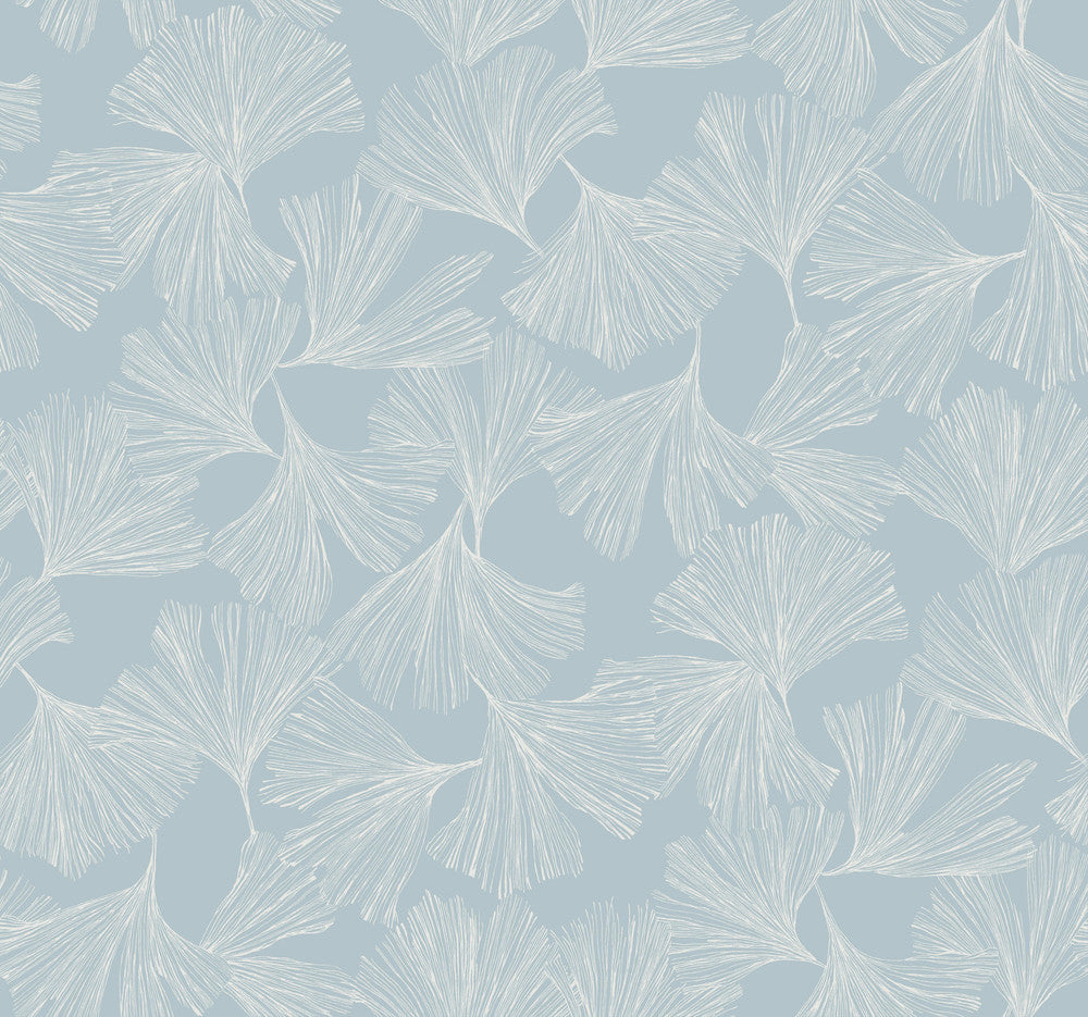 Gingko Toss Blue Wallpaper by Antonina Vella Antonina Vella Dazzling Dimensions Volume II Covers about 60.8 square feet 27-in by 27-ft long roll Unpasted 25.25 - Fabric Carolina -