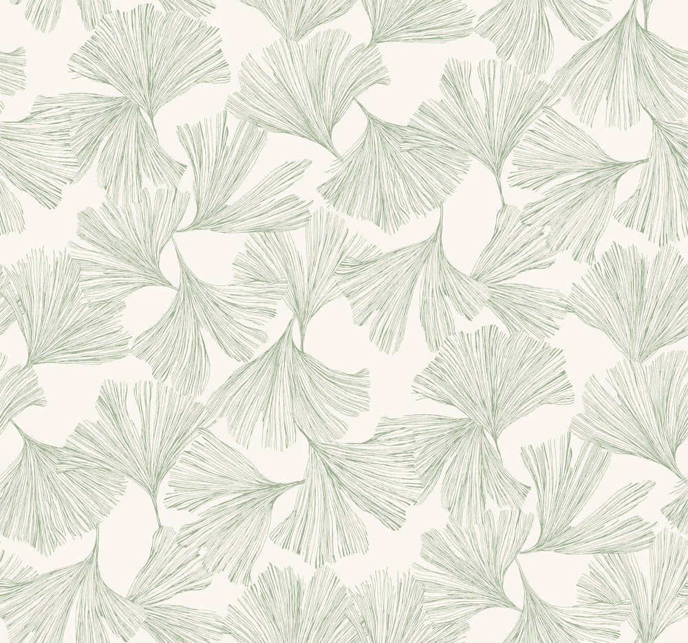 Gingko Toss Green Wallpaper by Antonina Vella Antonina Vella Dazzling Dimensions Volume II Covers about 60.8 square feet 27-in by 27-ft long roll Unpasted 25.25 - Fabric Carolina -