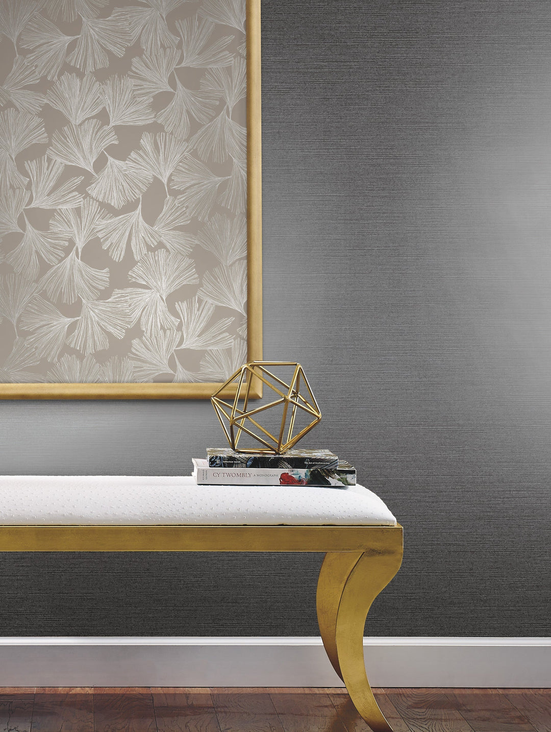 Ginkgo Toss Silver Wallpaper by Antonina Vella Designer