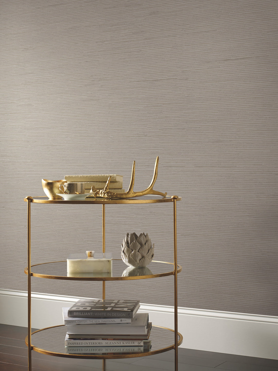 Ribbon Bamboo Silver Metallic Wallpaper by Antonina Vella Designer