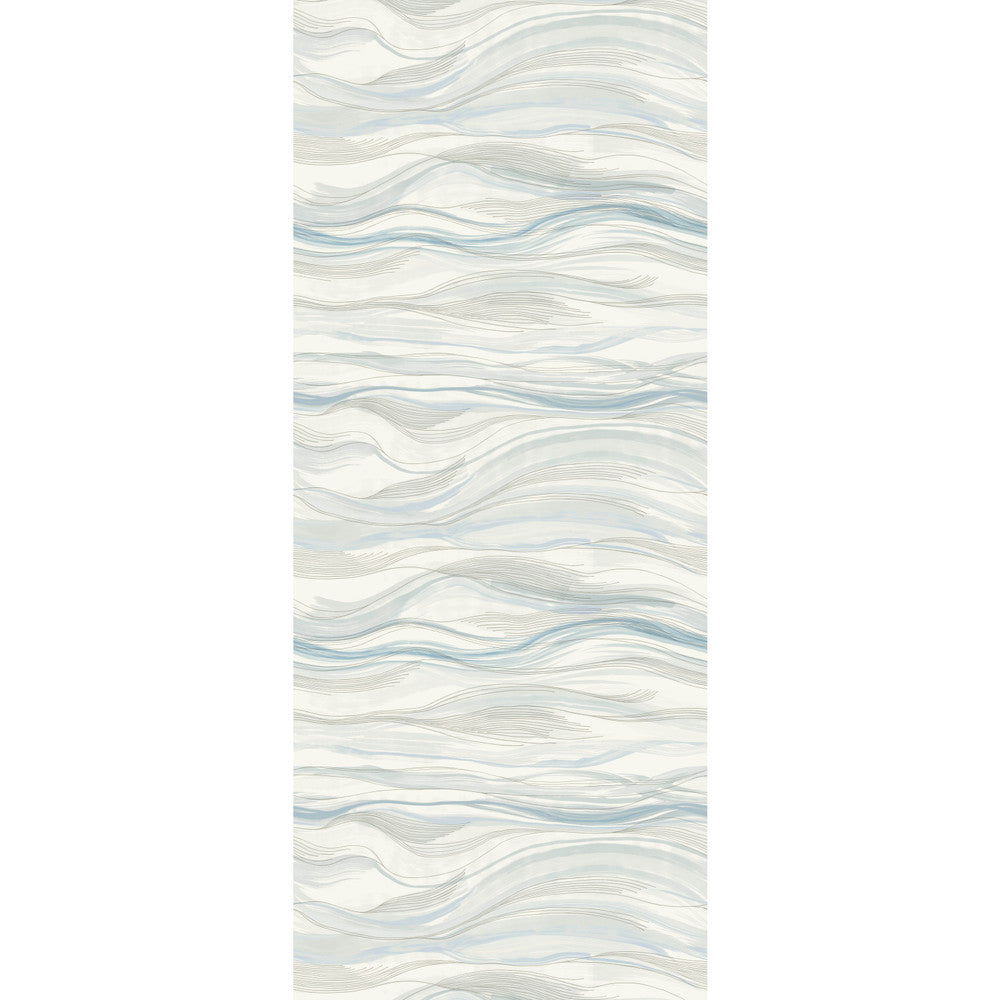 Currents Blue Wall Mural by Antonina Vella Antonina Vella Dazzling Dimensions Volume II Covers 1 panel - measures 4-ft 2-in wide by 10-ft 2-in tall when assembled 50.4-in by 10.2-ft long roll Unpasted 0 - Fabric Carolina -