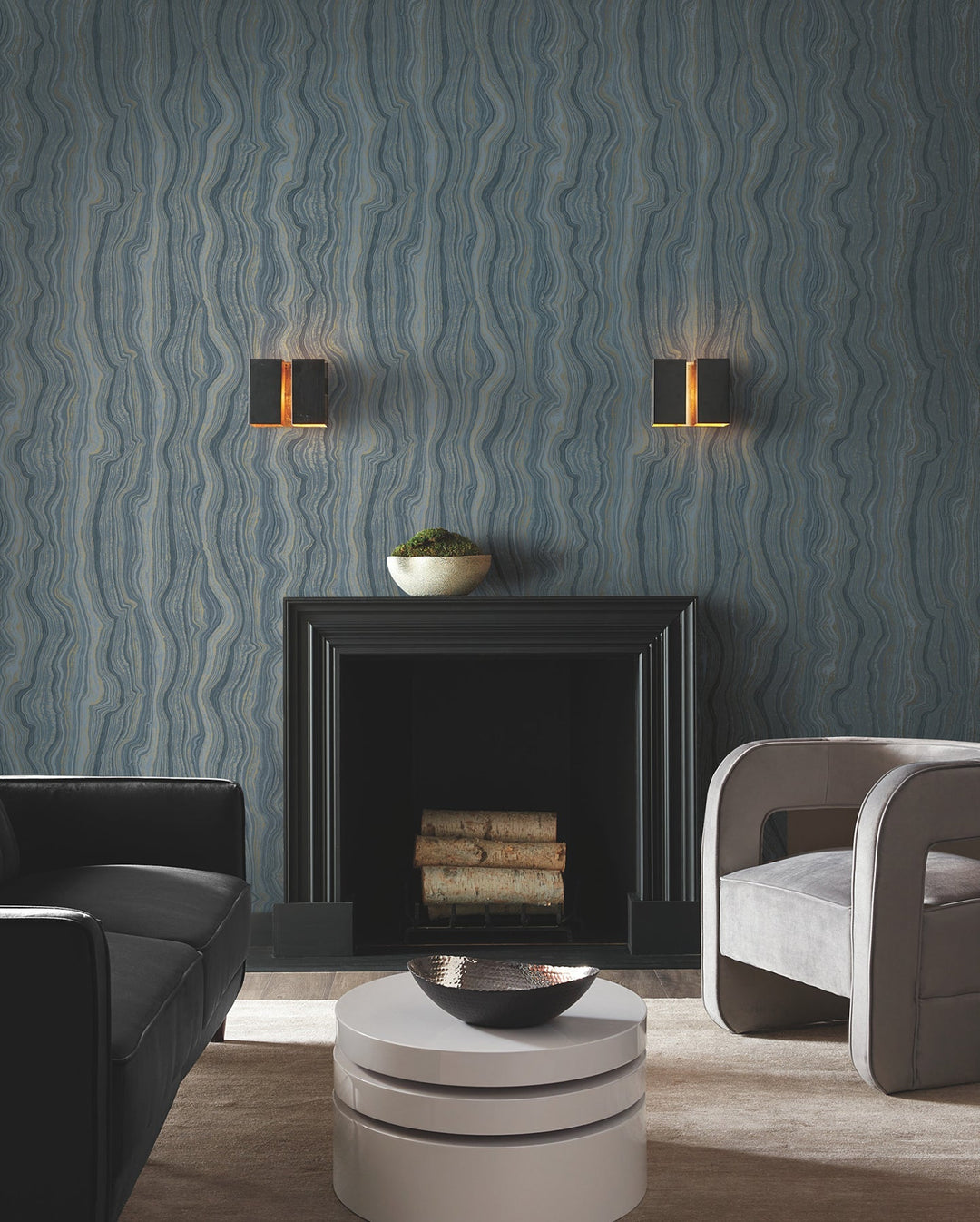 Mineral Shimmer Denim & Gold Wallpaper by Candice Olson Designer