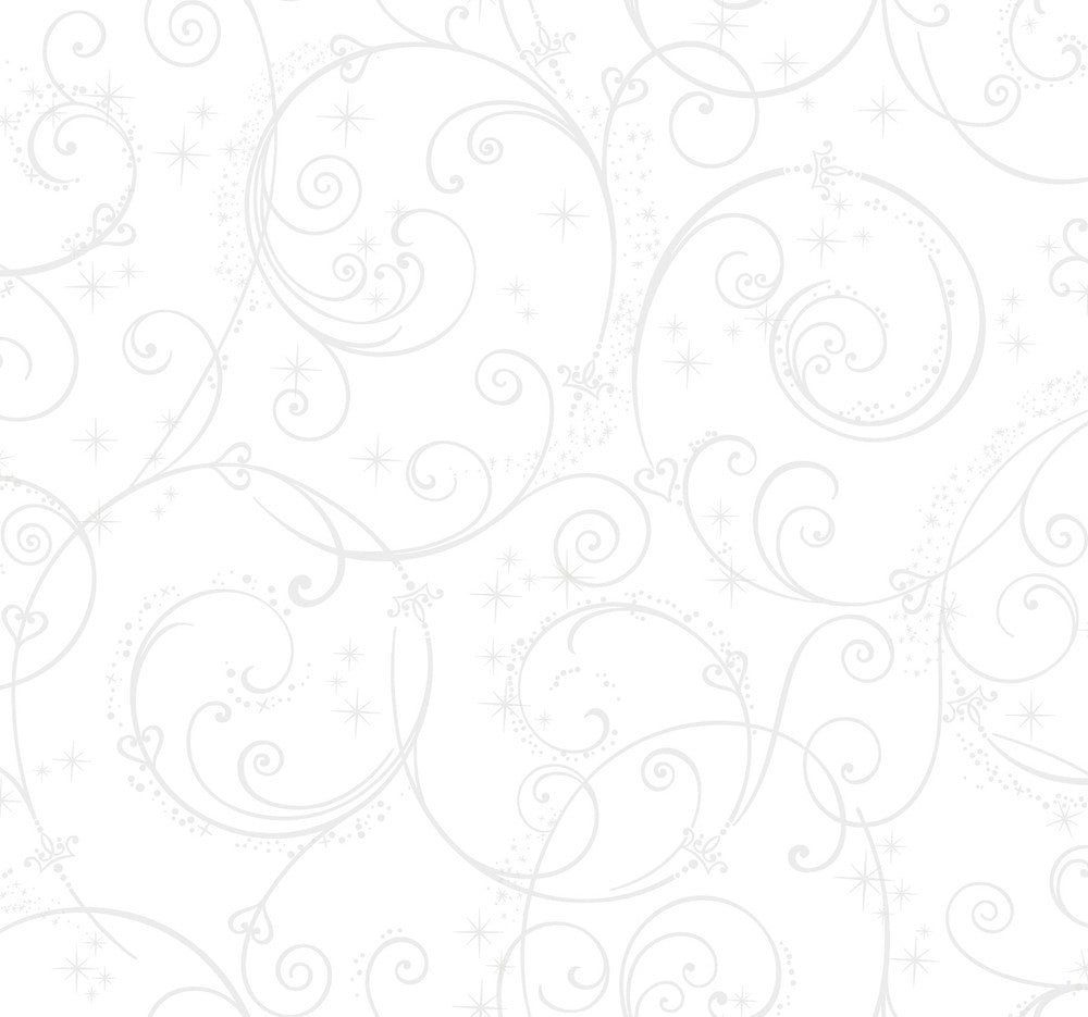Disney Princess Perfect Scroll White Glitter Wallpaper by York Wallcoverings Disney Kids Vol. 4 Covers about 60.8 square feet 27-in by 27-ft long roll Unpasted 25.25 - Fabric Carolina -