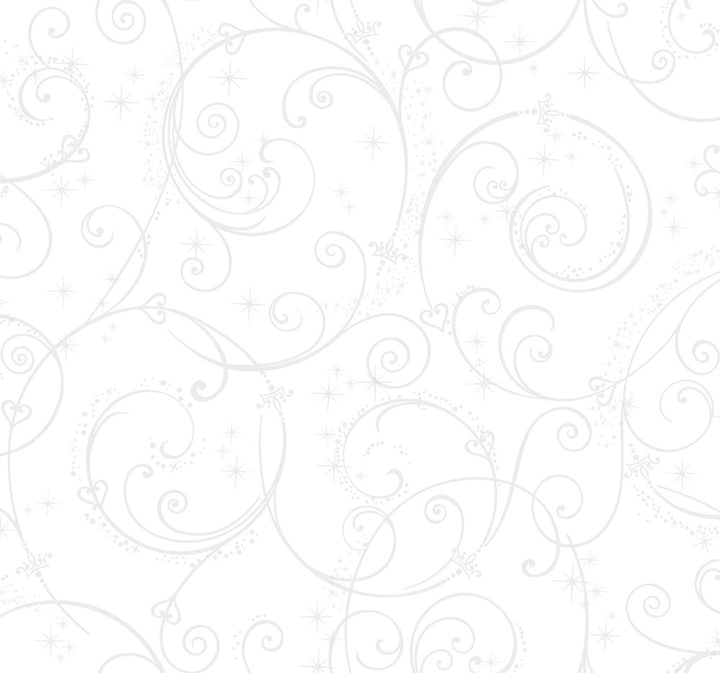 Disney Princess Perfect Scroll White Glitter Wallpaper by York Wallcoverings Disney Kids Vol. 4 Covers about 60.8 square feet 27-in by 27-ft long roll Unpasted 25.25 - Fabric Carolina -