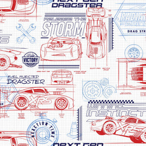 Disney & Pixar Cars Schematic Red Wallpaper by York Wallcoverings