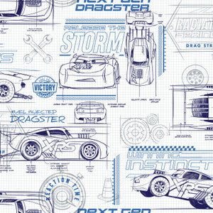 Disney & Pixar Cars Schematic Blue Wallpaper by York Wallcoverings