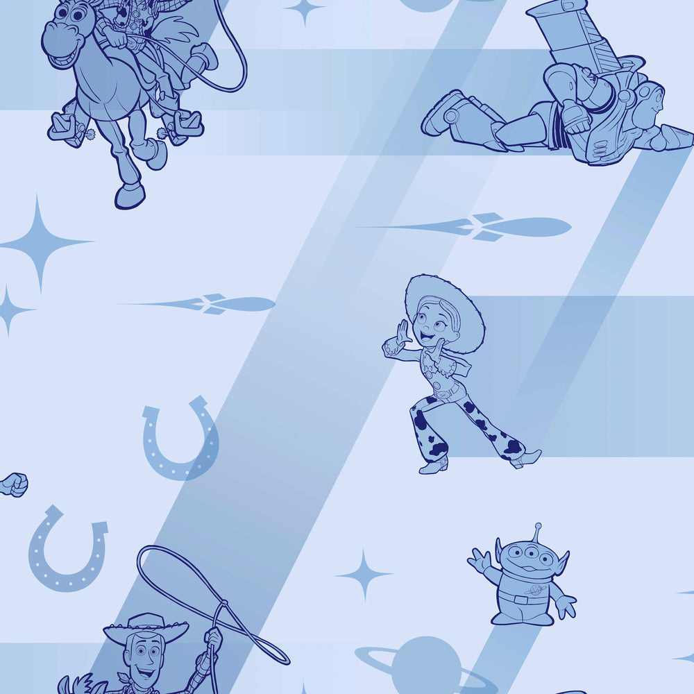 Disney & Pixar Toy Story 4 Retro Blue Wallpaper by York Wallcoverings Disney Kids Vol. 4 Covers about 56.4 square feet 20.5-in by 33-ft long roll Unpasted 20.5 - Fabric Carolina -